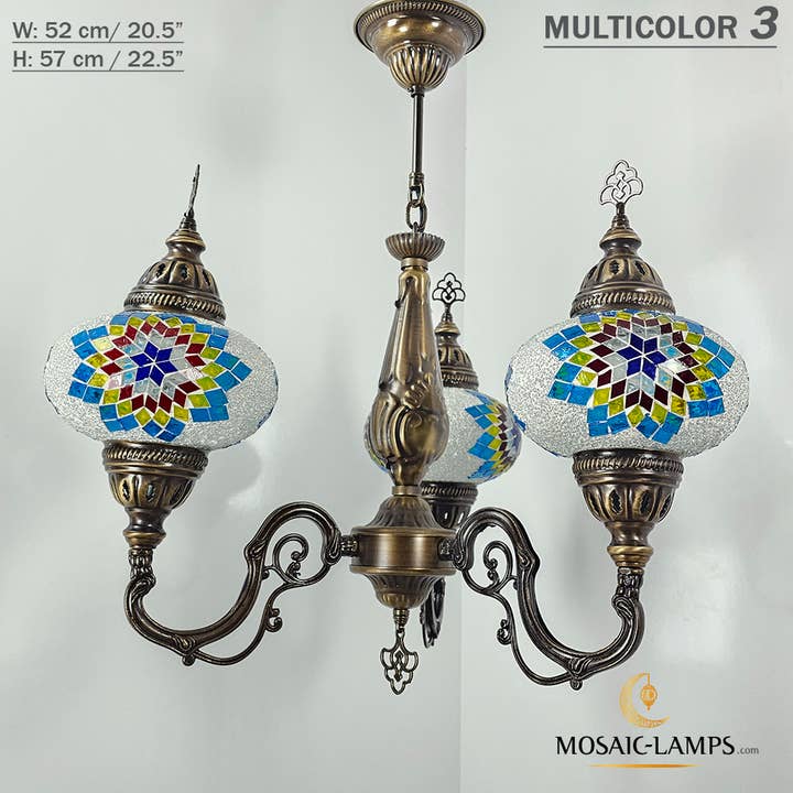 Mosaic Lamps – Candeeiro/lâmpada suspensa por atacado – Mosaico 3 Globo Feito à Mão Turco Marroquino Árabe Oriental Boh13