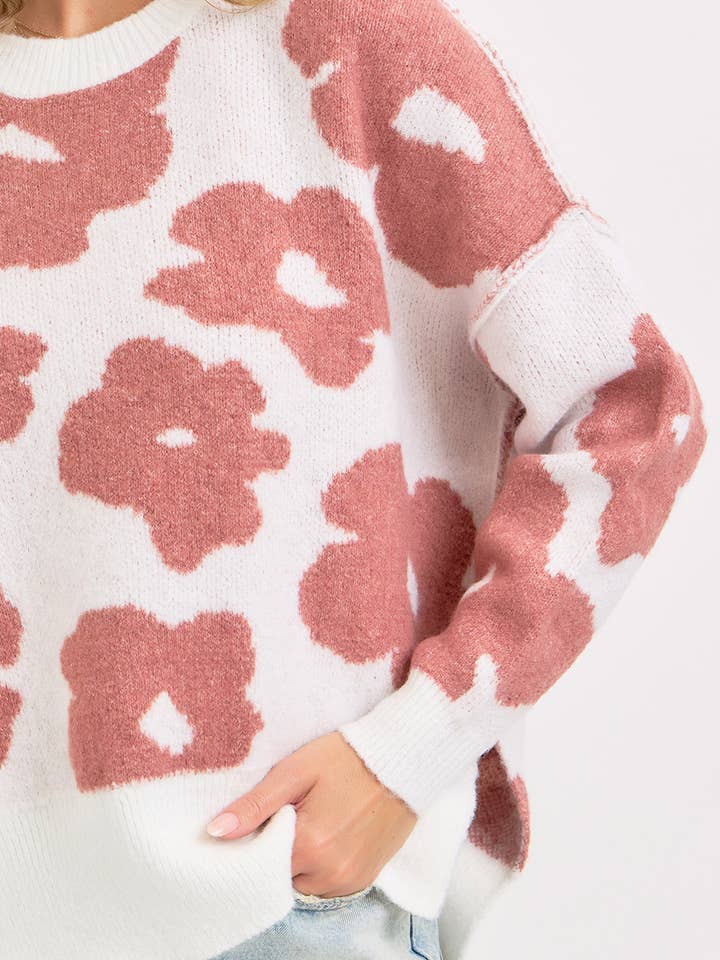 Sweet Lovely by Jen - Wholesale Knit Sweater - Women's - FLORAL LOOSE FIT SWEATER KNIT12