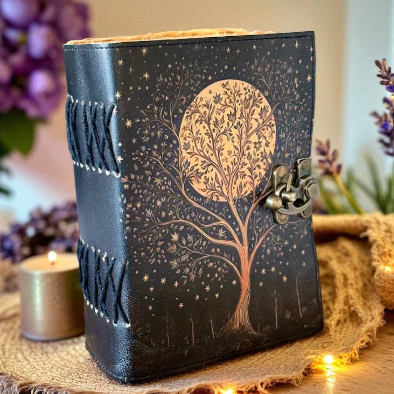 Leatherooze - Venta al por mayor Diario/agenda - Diario de Grimorio de Cuero – Libro de las Sombras Árbol de la Luna1