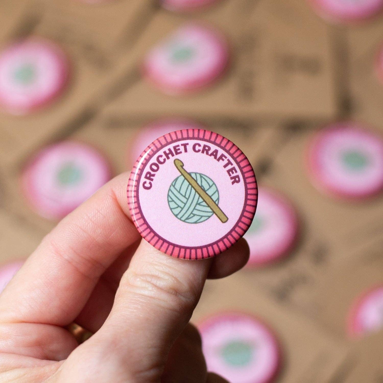 Camp Stitchwood - Wholesale Lapel Pin/Button - Crochet Crafter Crocheting Merit Badge1