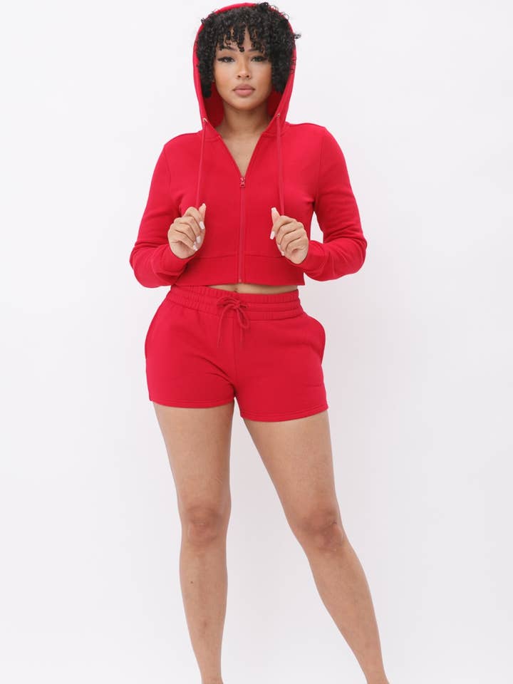 Boswell - Wholesale Lounge Set - Women's - French Terry Hoodie and Short Set With Pockets0