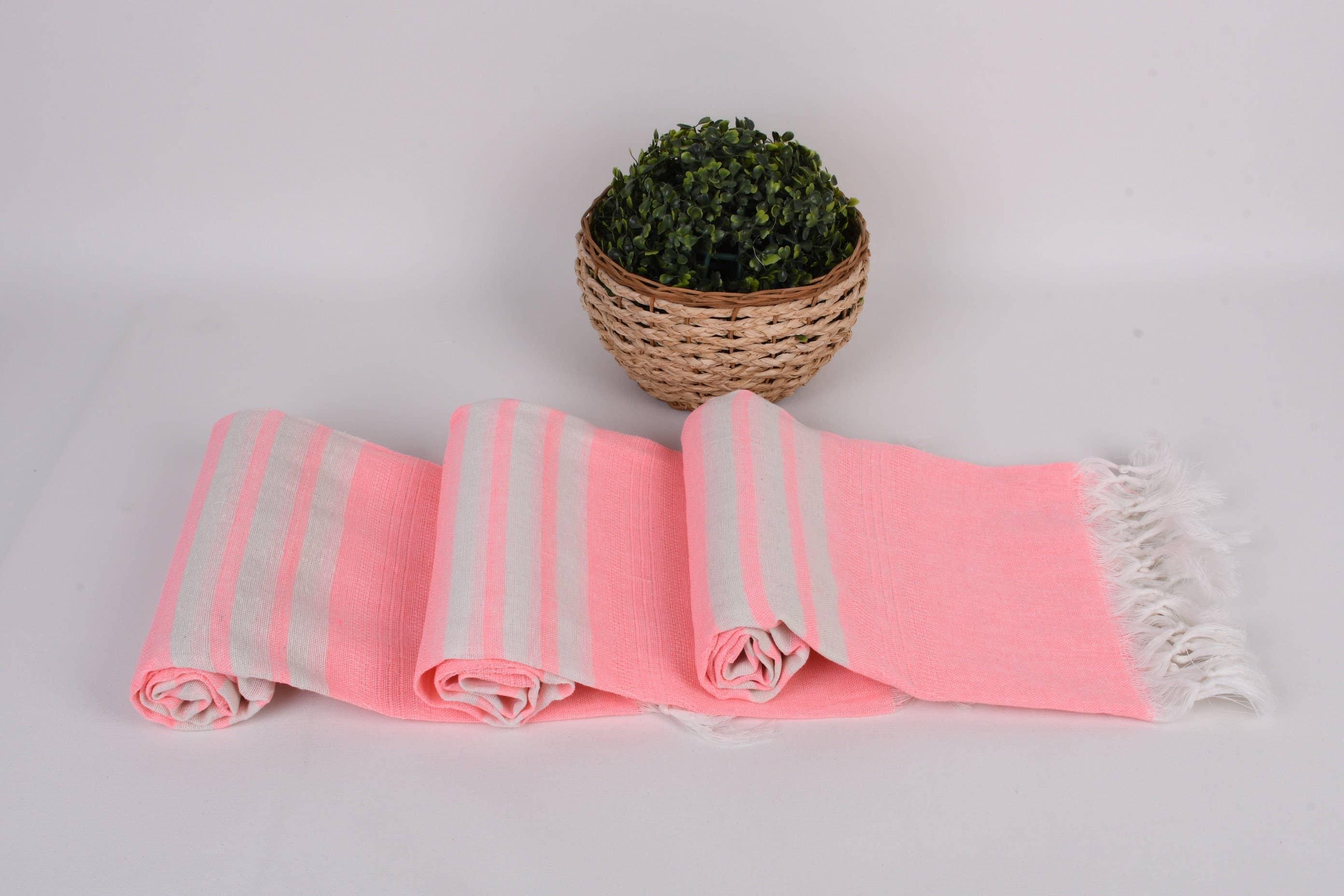 Organic Turkish Towels - Wholesale Beach Towel - Beach Towel, Bright Pink Striped Towel8