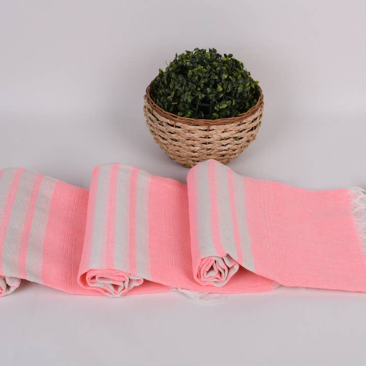 Organic Turkish Towels - Wholesale Beach Towel - Beach Towel, Bright Pink Striped Towel8
