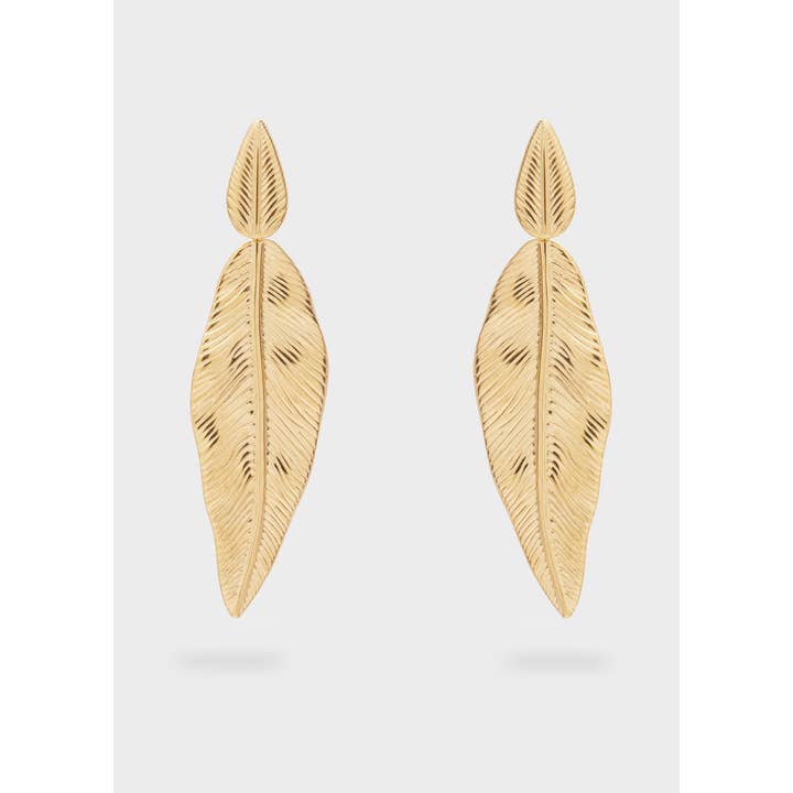 NALI' - Wholesale Dangle Earrings - LONG LEAF EARRINGS S.STEEL GOLD N62