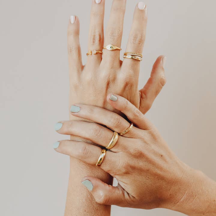 JaxKelly - Wholesale Band/Stacked Ring - Gold Rings - Ridged7