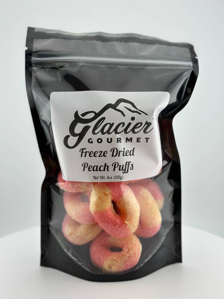 Gevriesdroogde Perzikpuffs - Zak van 2,5 oz voor wholesale door Glacier Gourmet