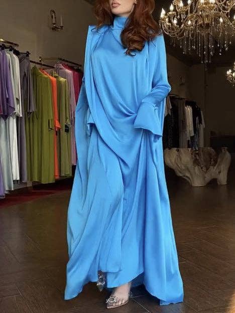 FurDecoration - Wholesale Dress - Women's - A-Line High Neck Pleated Long Sleeve Blouse1