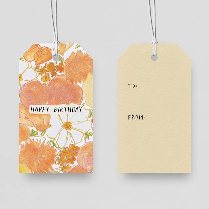 Full | Orange & Yellow Floral Bunch Birthday Gift Tags for wholesale by everglow handmade
