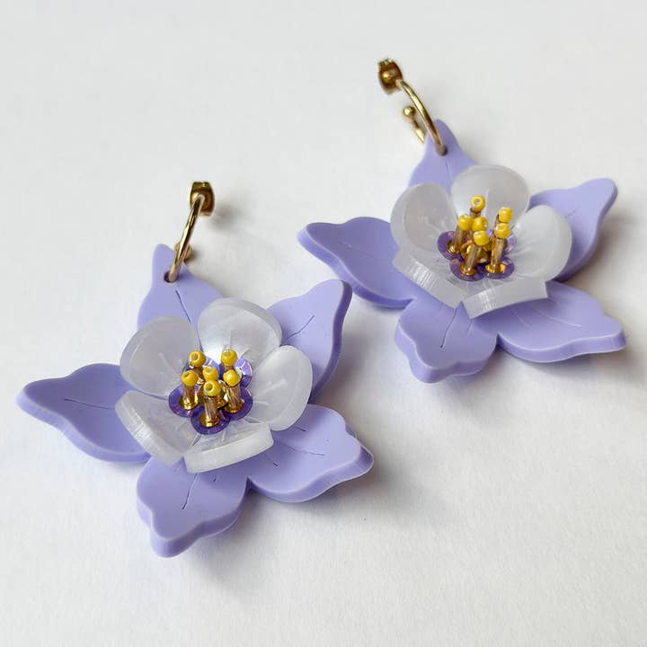 Esoteric London - Wholesale Dangle earrings - Columbine Flower Statement Dangle Earrings - Lilac5