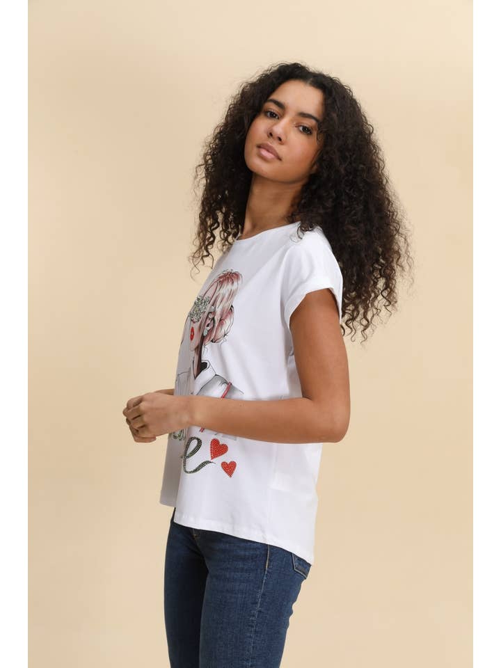 Attrait Paris - Venta al por mayor Camiseta serigrafiada - Mujer - Camiseta de algodón estampada con relieve visual find love4