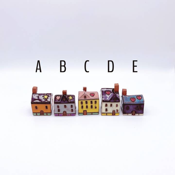 Set of 5 Tiny Ceramic Tiny Houses Ornaments for wholesale by Mindful Atelier