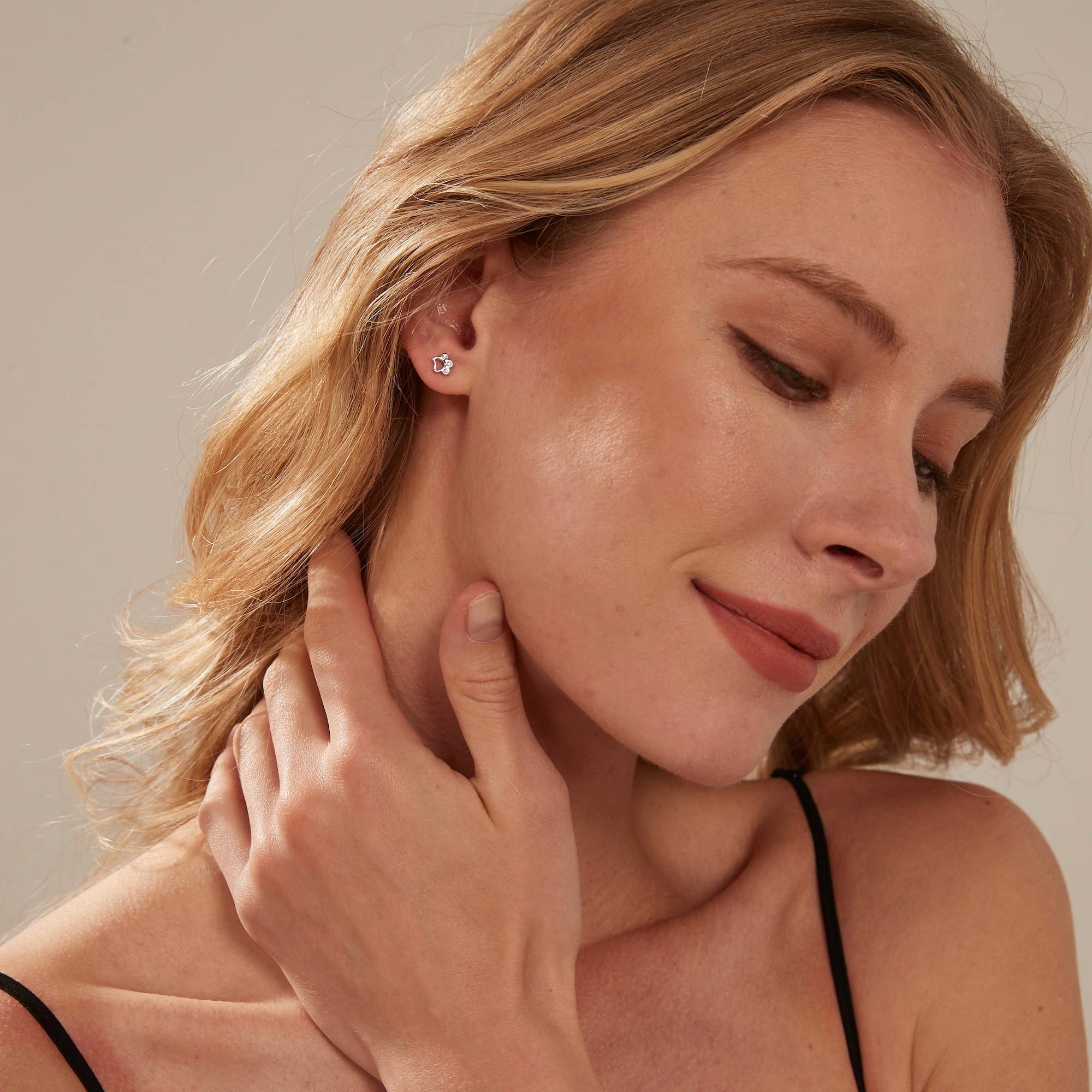 Perimade & Co. LLC - Wholesale Stud/Post Earrings - Dainty Gold Pet Dog Paw Stud Earrings in 925 Sterling Silver3