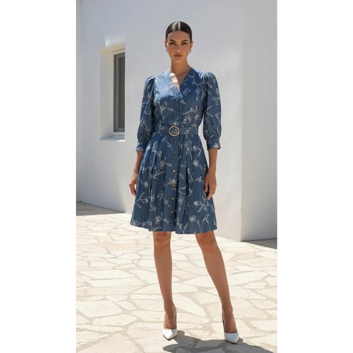 Martine Dress | Blue - White for wholesale by Stellino