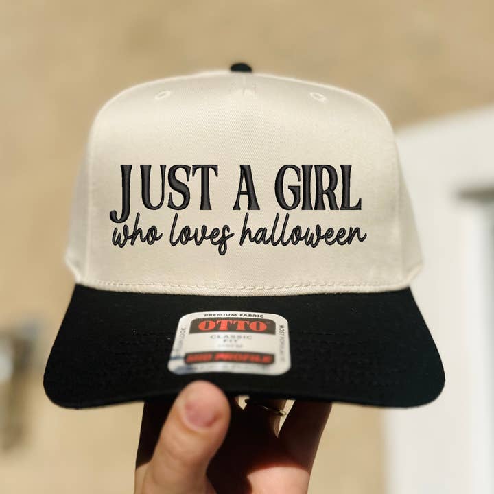 Cappello ricamato di Halloween "Just a girl" per la vendita all'ingrosso da parte di Southern N Savvy