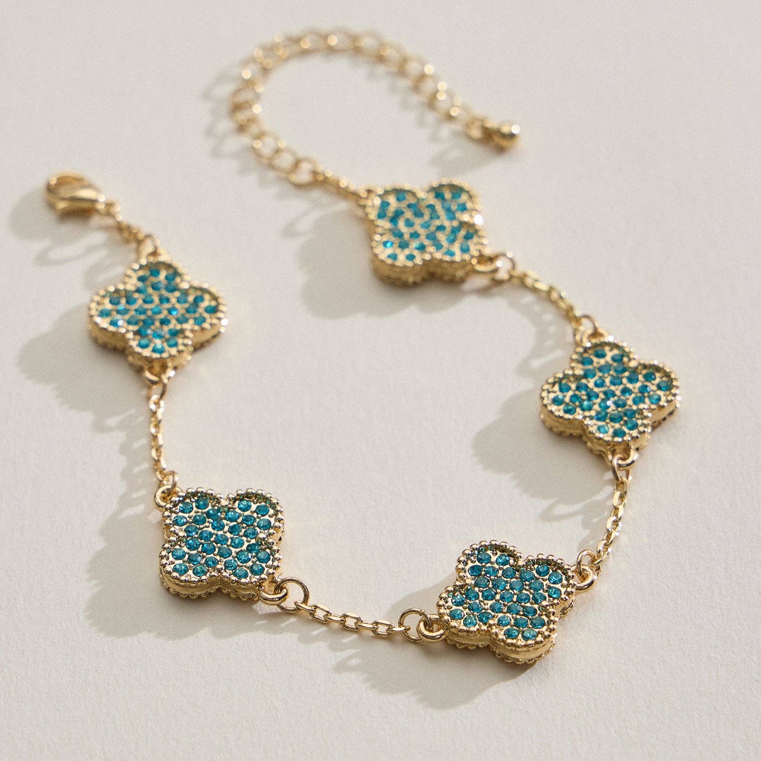 Frem - Wholesale Charm/Dangle Bracelet - Gold Chain Bracelet with Crystal Flower Charms17