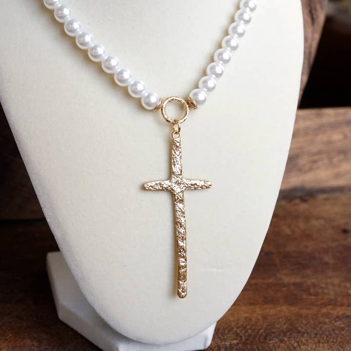 PennyLine inc - Wholesale Beaded/Pearl Necklace - Primitive Cross Necklace Gold Pearl Turquoise Beads