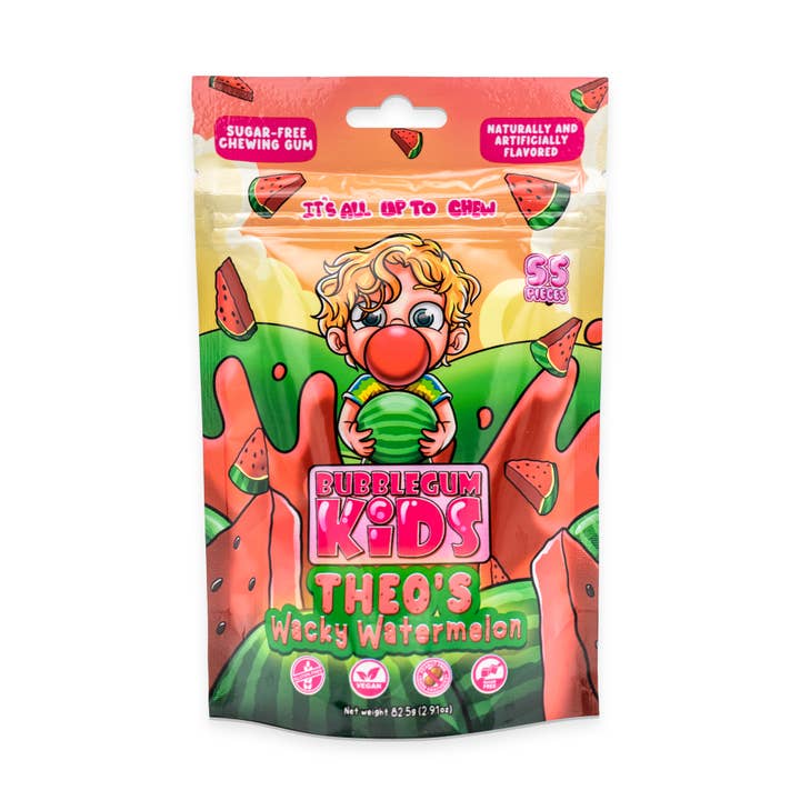 Bubblegum kids - Vendita all'ingrosso Gomme da masticare - Theo's Wacky Watermelon (55 pezzi) Gomma da masticare all'anguria senza zucchero