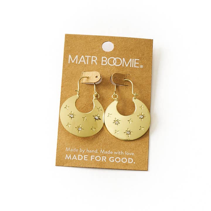 Matr Boomie Fair Trade - Vendita all'ingrosso Orecchini a cerchio - Orecchini a Cerchio Piatto Sitara Starry - Oro1