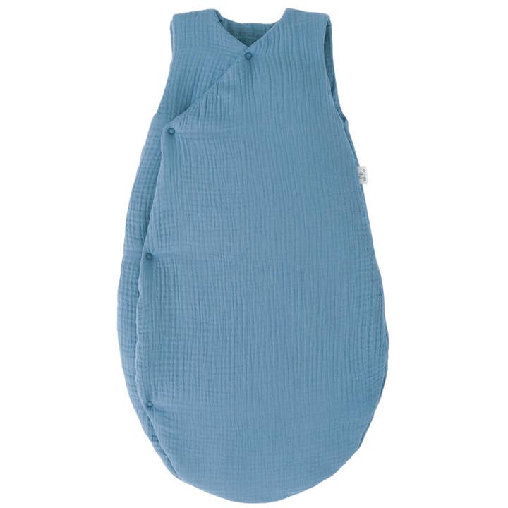 Kimono-shaped sleeping bag in quilted cotton gauze - Blue stone for wholesale by BB&Co