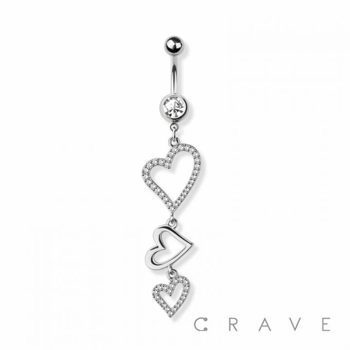 CRAVE BODY JEWELRY - Wholesale Belly Ring - TRIPLE HEART 316L SURGICAL STEEL NAVEL BELLY RING