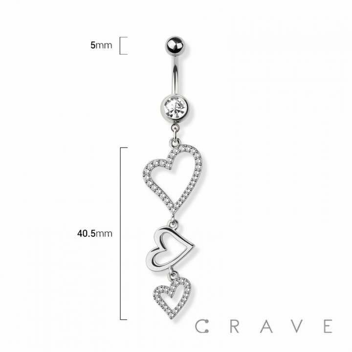 CRAVE BODY JEWELRY - Wholesale Belly Ring - TRIPLE HEART 316L SURGICAL STEEL NAVEL BELLY RING