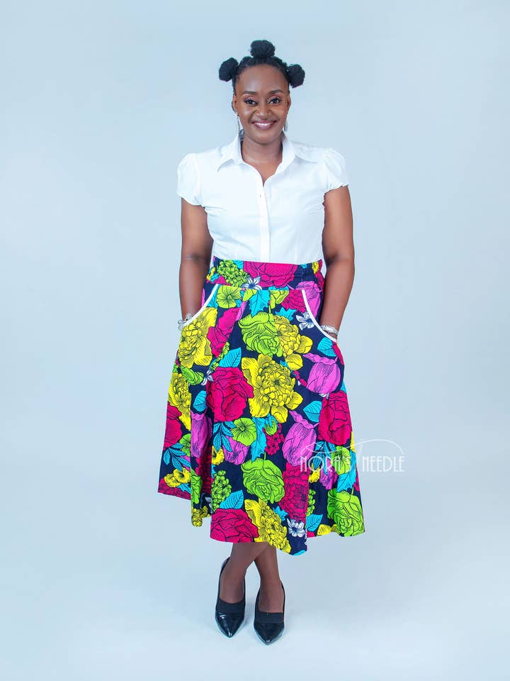 Feyi African Print Midi Nederdel/Høj Talje Ankara Nederdel for engroshandel hos Nora's Needle