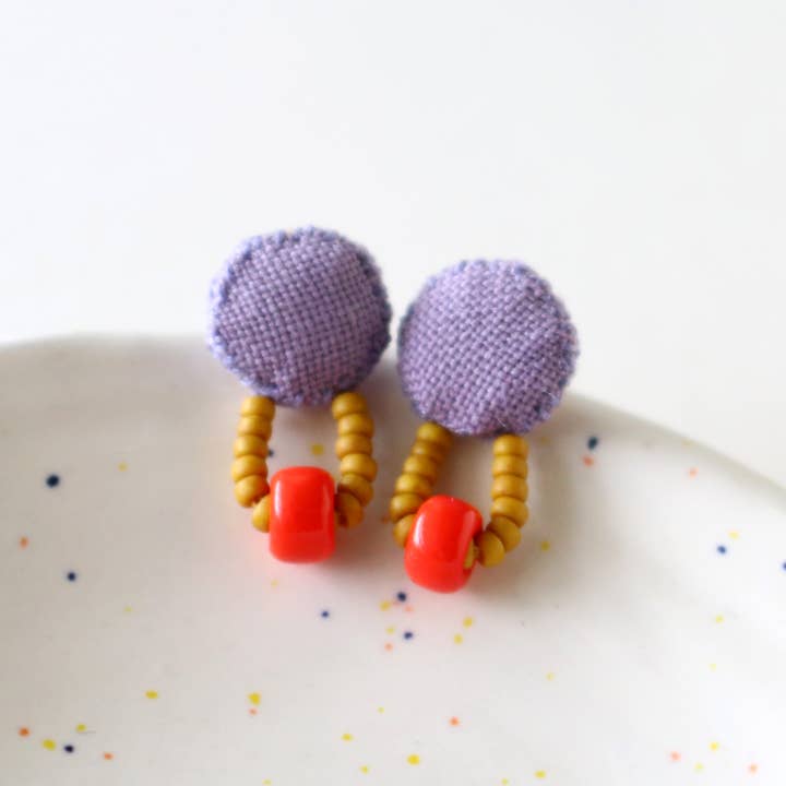 ashdel – wholesale Stud/post earrings – Hand-Sewn Vintage Fabric Dot Stud Earrings5