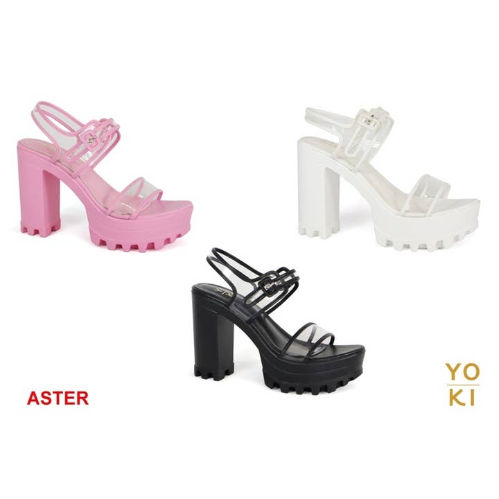 Yoki Fashion - Wholesale Platform Heels - Women's - YOKI ASTER Women's Chunky High Heel Clear Summer Sandals