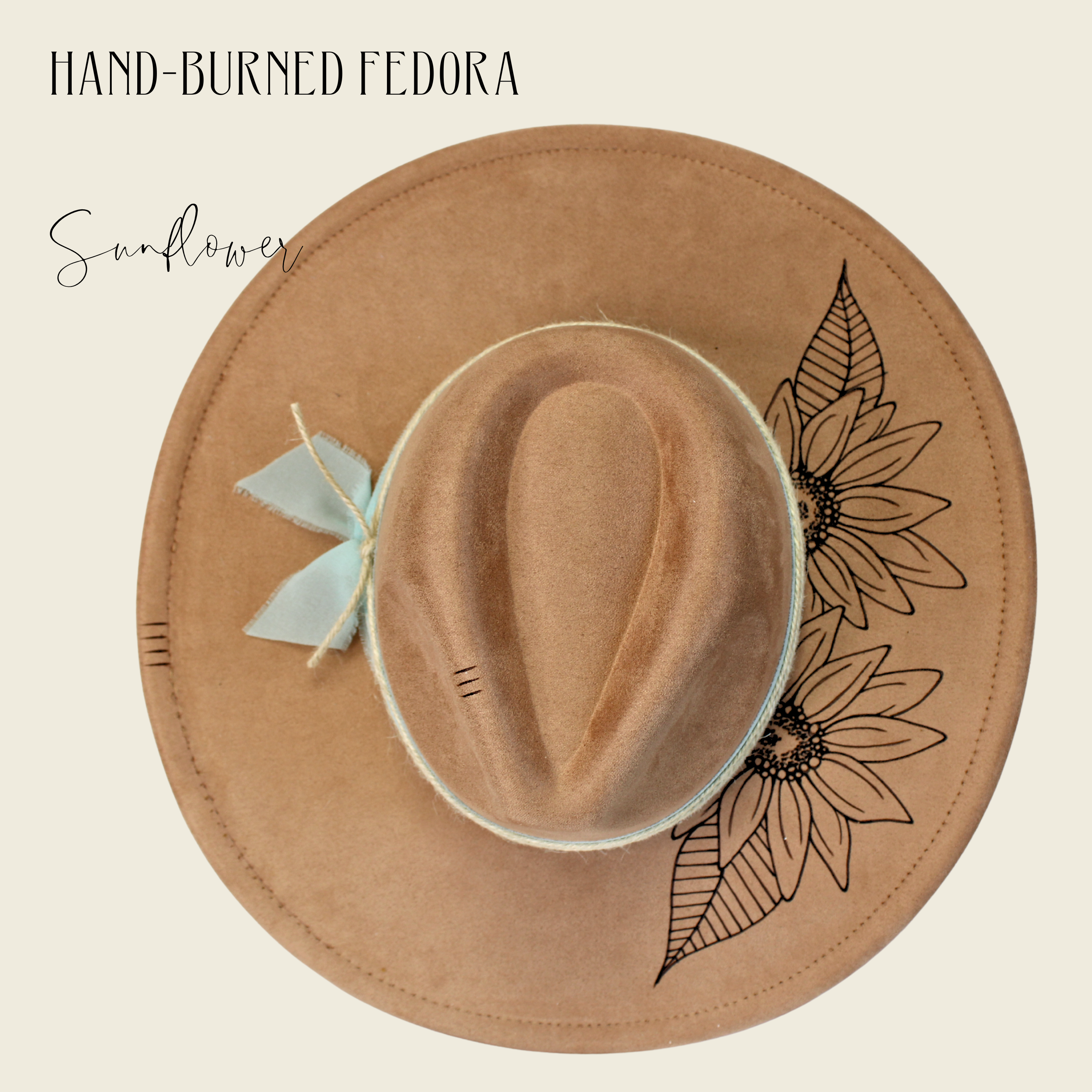 Wildflowers and Barley - Wholesale Fedora - Women's - Sunflower Hand-Burned Fedora6