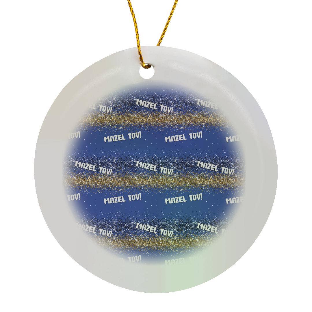 3dRose - Wholesale Ornament - 3dRose, Cool pattern of Mazel Tov text and yellow lines on blue, cool gift, Ornament0