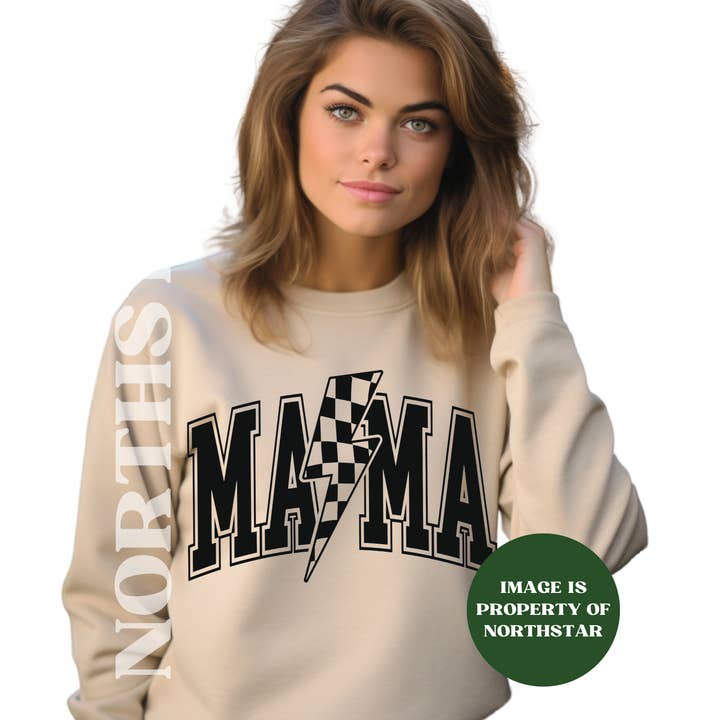 Mama w Checker Lightning Bolt Sweatshirt - Zand voor wholesale door Northstar