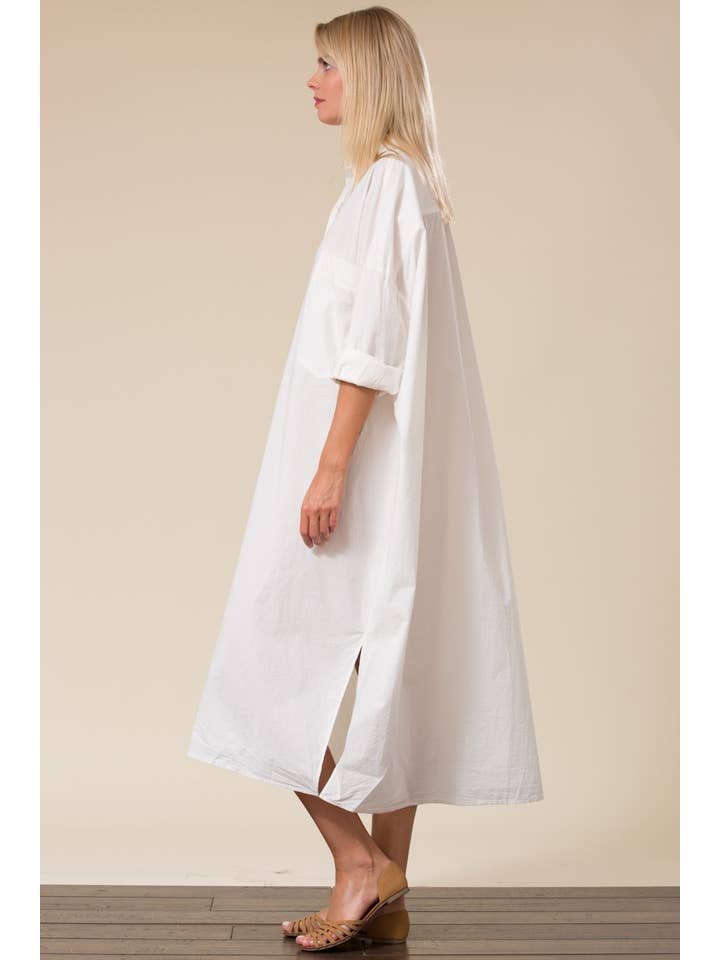 Bloidy - Venta al por mayor Vestido - Mujer - Vestido midi camisero extragrande de algodón blanco - ID300172