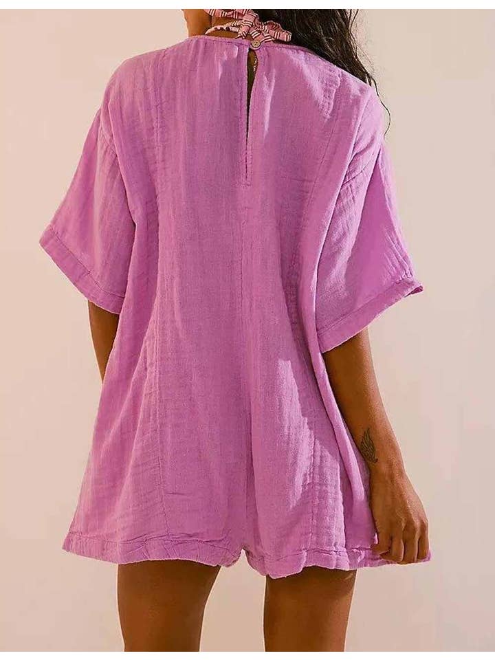 Sweetkama - Wholesale Romper - Women's - Flouncy Shapeless V-Neck Draped Sleeves Romper SKJ181