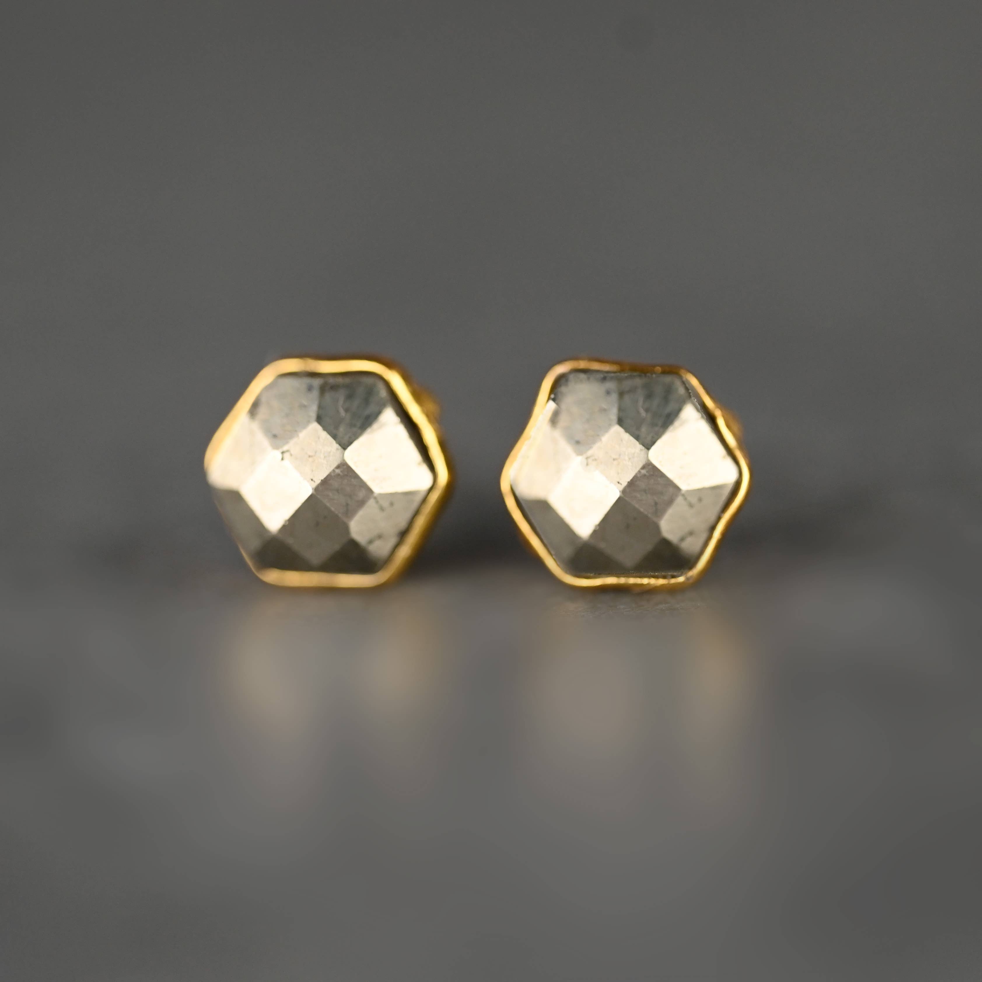 KBD Studio - Wholesale Stud/Post Earrings - Semi Precious Hexagon Gemstone Studs (8mm gold)6