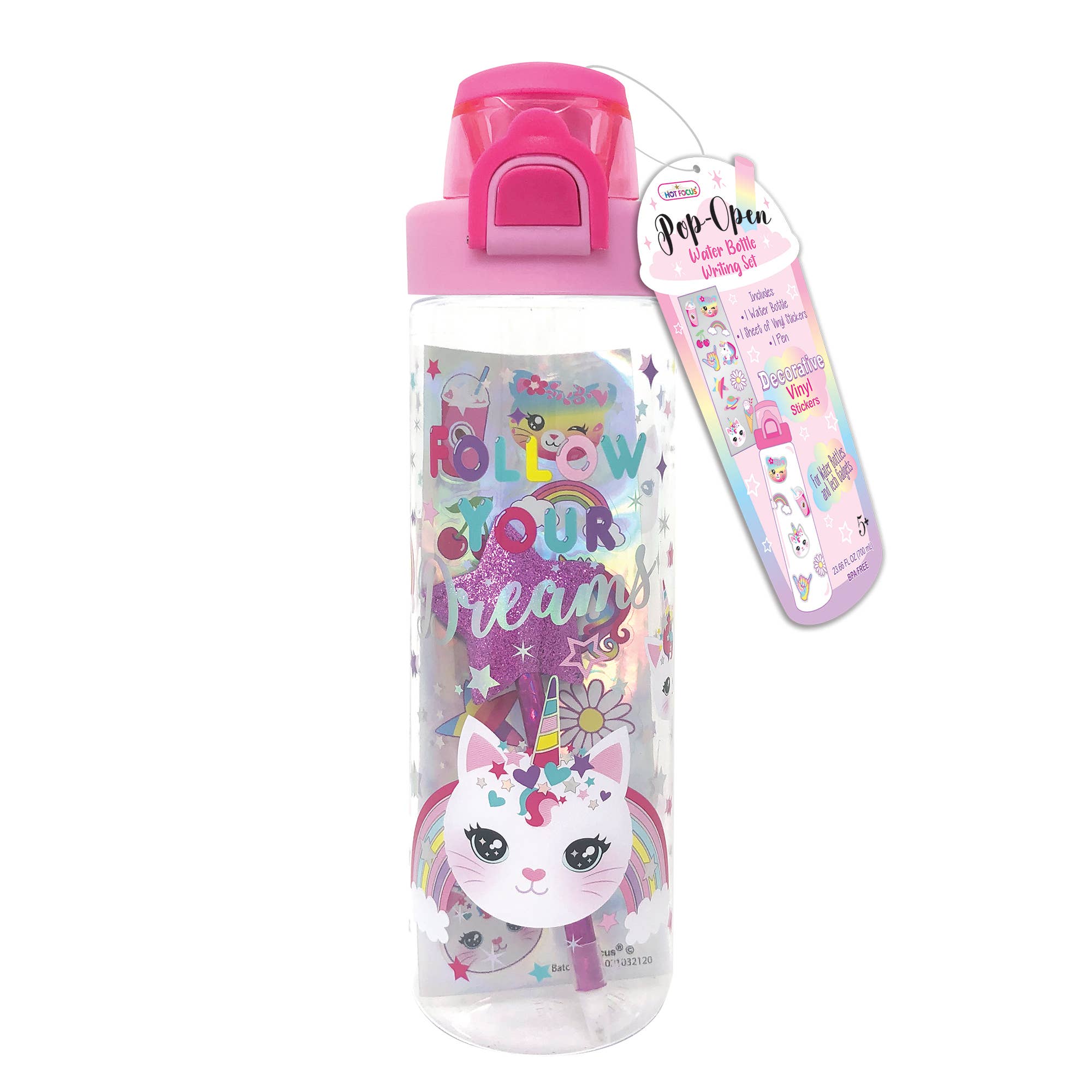 Hot Focus, Inc. - Wholesale Water Bottle - Pop-Open Water Bottle Writing Fun, Caticorn1