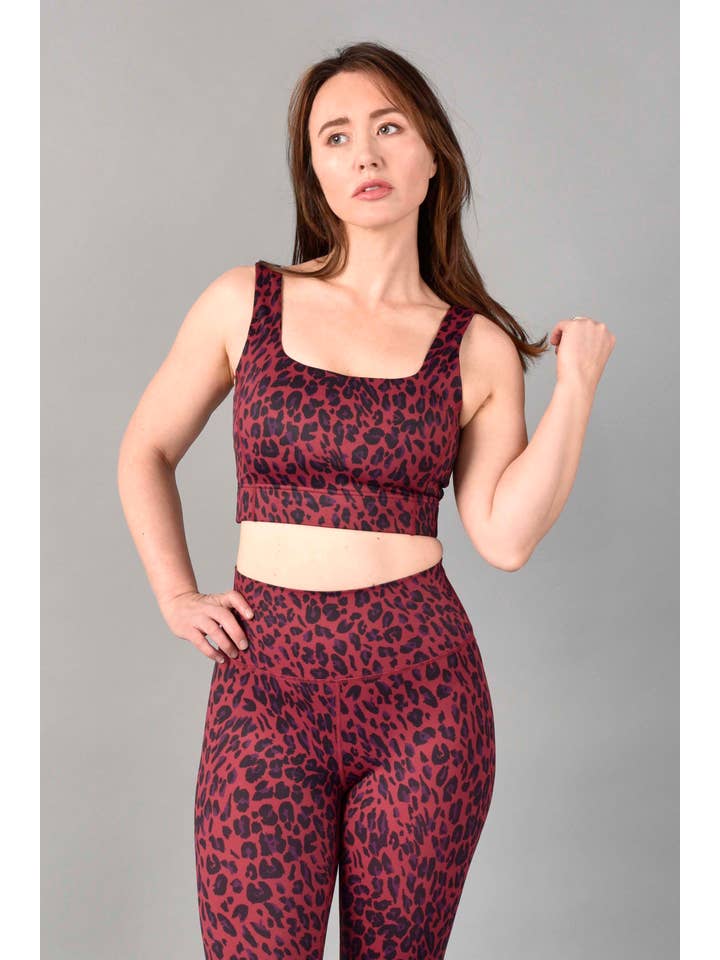 Wear Love More LLC - Wholesale Activewear Set - Women's - Brigitte Recycled Luxe Longline Bra in Red Velvet Leopard1