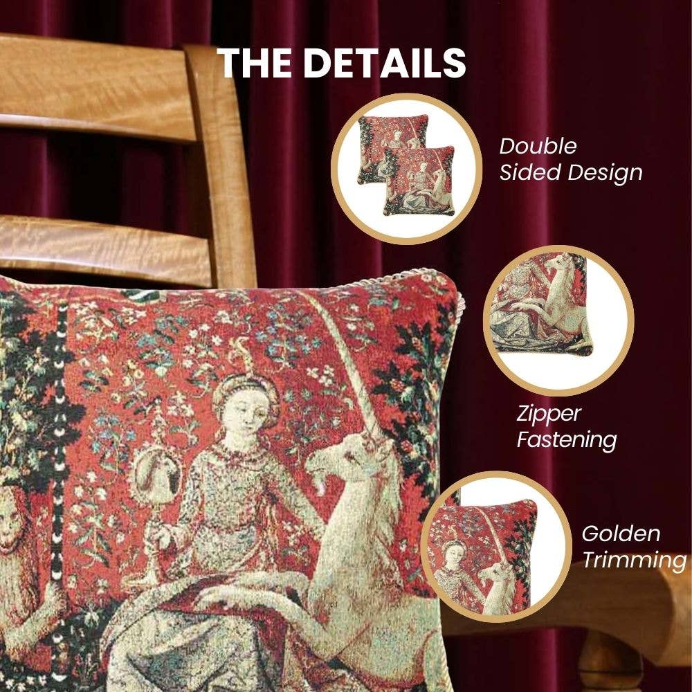 SignareArt - Vente Housse de coussin - CCOV-ART-LU-SI | LA DAME À LA LICORNE SENS DE LA VUE Taie d'oreiller/HOUSSE DE COUSSIN | DESIGN DÉCORATIF MODE MAISON OREILLER 45X45 CM1
