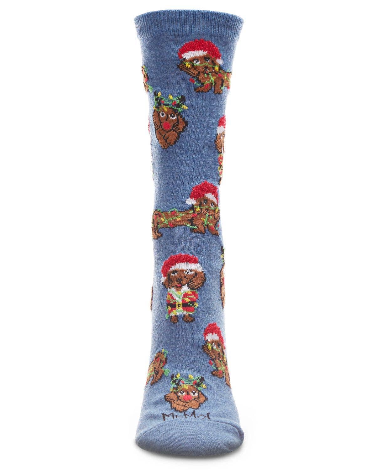 Denim Heather Lit Dachshund Holiday Light Crew Sock for wholesale on Faire1