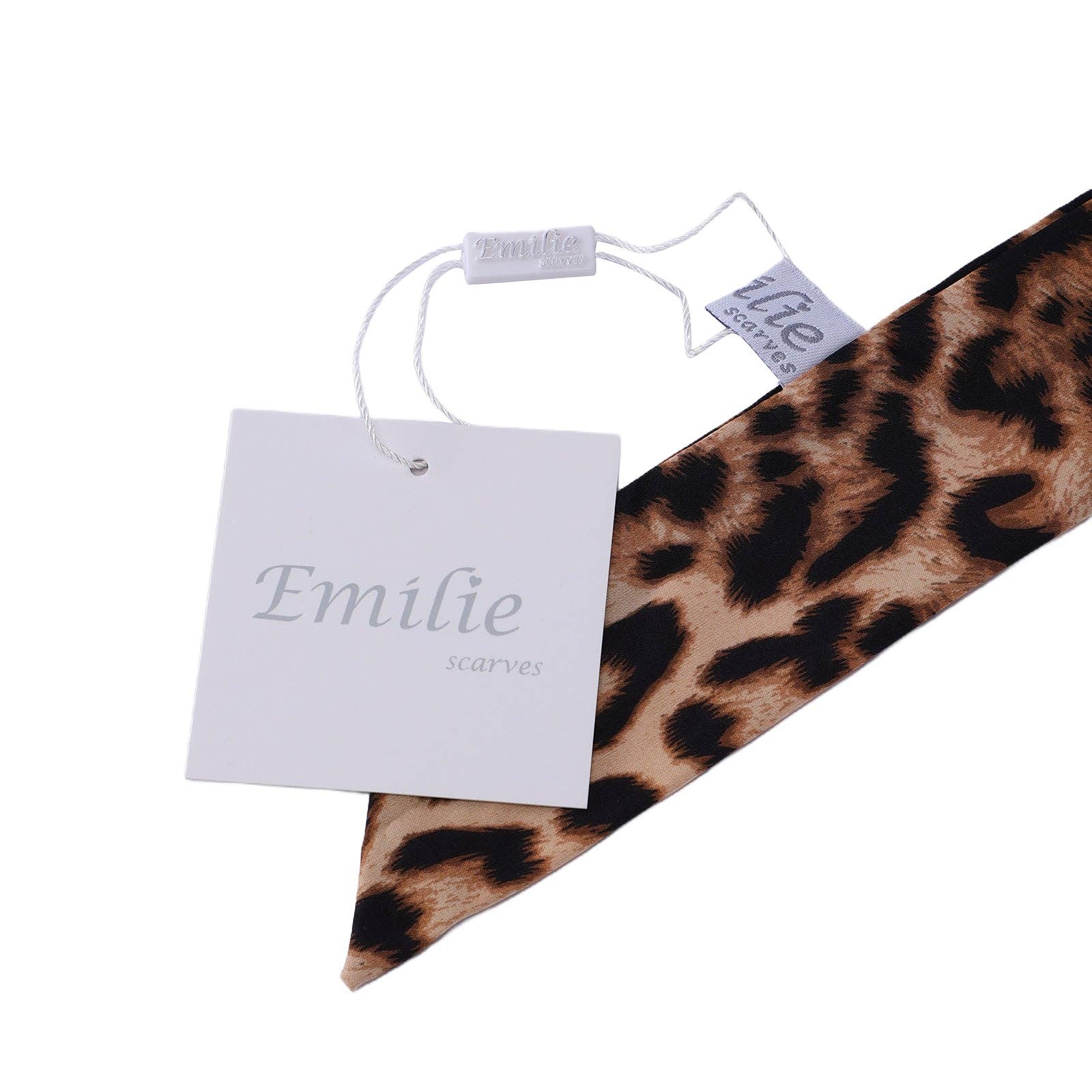 Emilie collection – Großhandel Schal – Damen – Twilly aus Satin mit orangefarbenem Leopardenmuster1