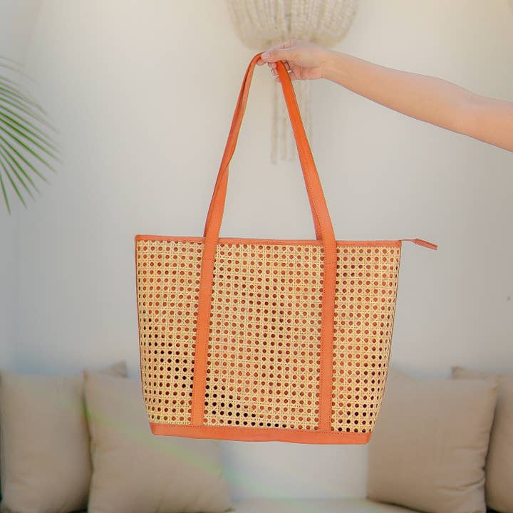Kayu&Co. - Wholesale Tote Bag - Women's - Sol Tote Bag – Handwoven Rattan & Leather Shoulder Bag | Sunset & Luna1