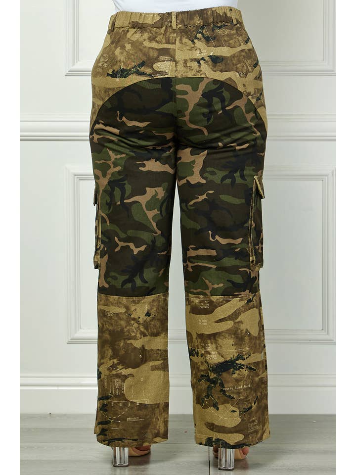 G Camou Plus Camo High Waisted Side Pockets Cargo Pants for wholesale on Faire