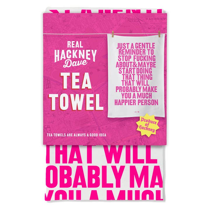 Brainbox Candy - Wholesale Tea Towel - Funny Gift - Gentle Reminder Pink Real Hackney Dave TeaTowel3