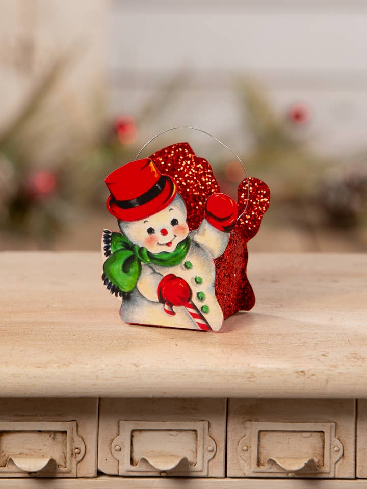 Tin Snowman Bucket Small for wholesale by Bethany Lowe Designs