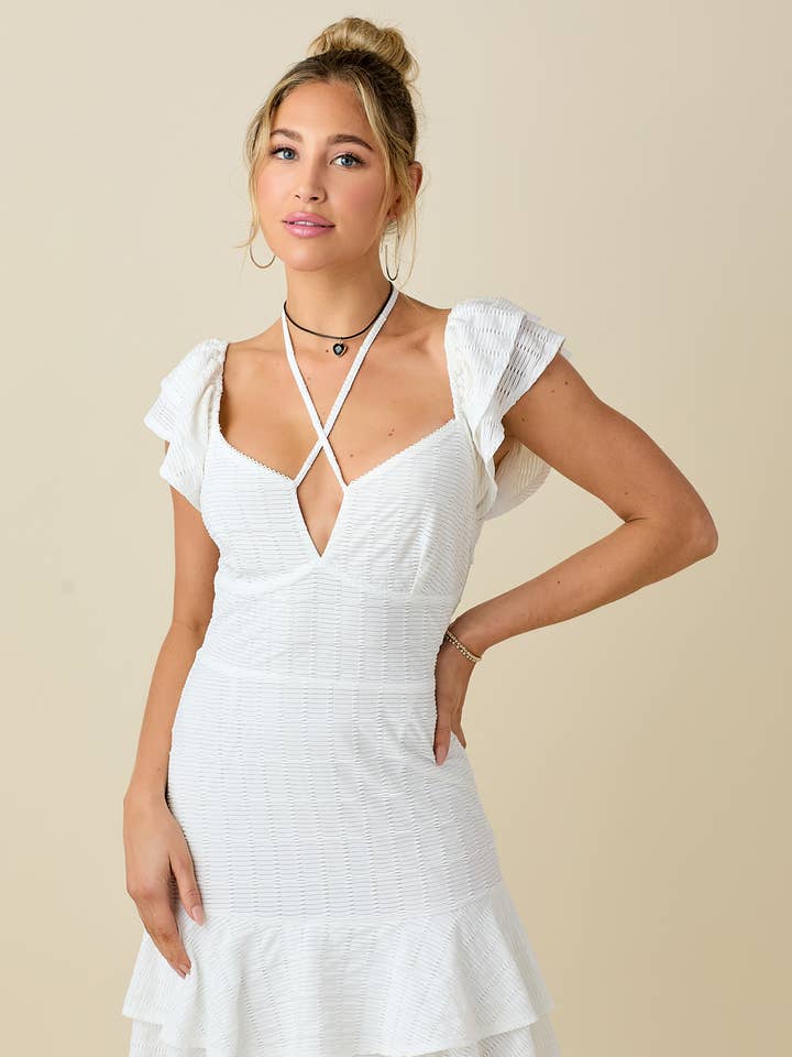 Abito versatile con cravatta e doppia balza a maglia Jacquard per la vendita all'ingrosso da parte di BABY PINK