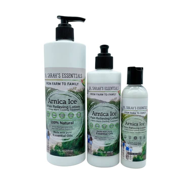 Arnica Ice Lotion (dyb varm kølebehandling) for engroshandel hos Dr. Sarah's Essentials LLC