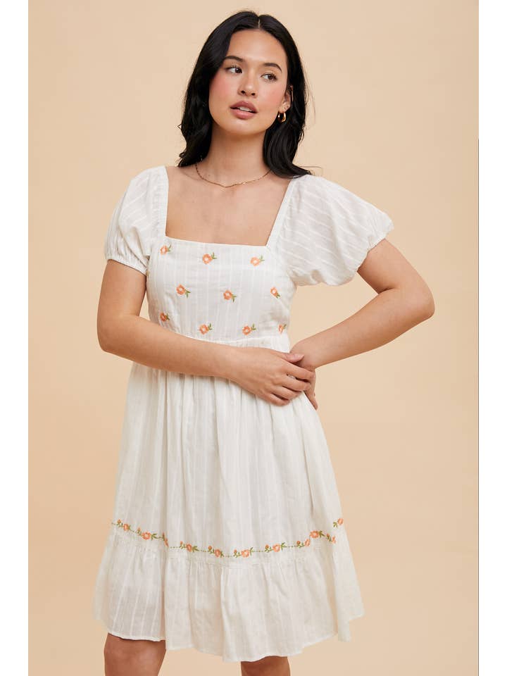 In Loom - Wholesale Dress - Women's - EMBROIDERED SQUARE NECK MINI DRESS
