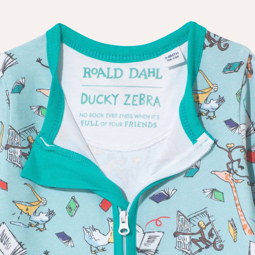 Ducky Zebra: Sustainable Kids' Clothes – wholesale Sleepsuit – Baby – Roald Dahl x Ducky Zebra ‘The Giraffe and the Pelly and Me’ Zip-up Sleepsuit3