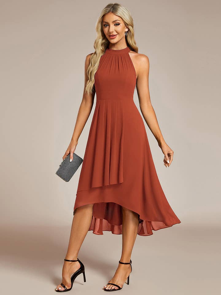 Halter Neck Gathered High-Low Wedding Guest Dresses for wholesale by Ever-Pretty