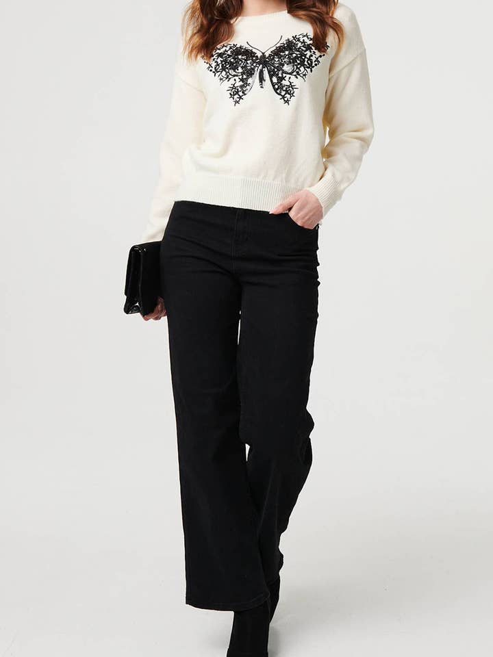 Vlinderprint Sprankelende Relaxte Trui voor wholesale door Stellalondon