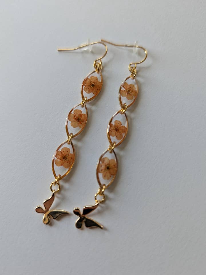 Pressed Flower & Butterfly Resin Earrings for Weddings for wholesale by Sass & Izzy LLC